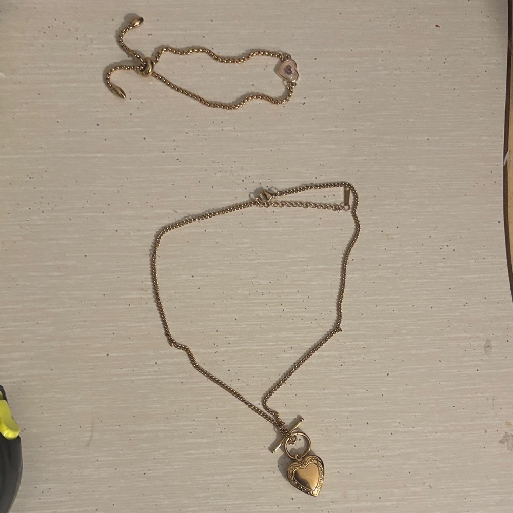 Jewelry lot chocker locket necklace and adjustable flower bracelet